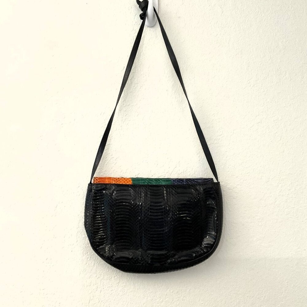 VINTAGE J. RENEE PATCHWORK SNAKESKIN CLUTCH CROSSBODY PURSE BAG - Picture 6 of 12